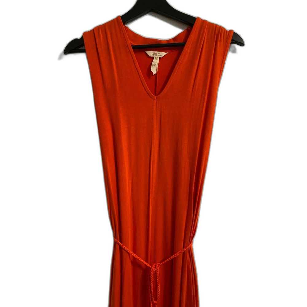 Matilda Jane S Orange Maxi Boho Tank Dress, Tie Waist, Pockets Bohemian Retro